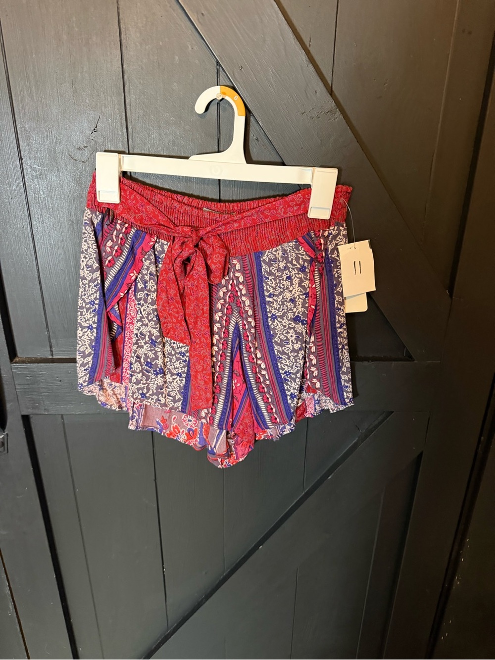 Angie Red & Blue High-Waist Tie-Front Bohemian Shorts